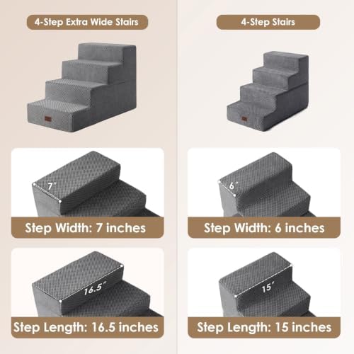 EHEYCIGA Dog Stairs for Bed 18" H, 4-Step Extra Wide Dog Steps, Grey - Image 2
