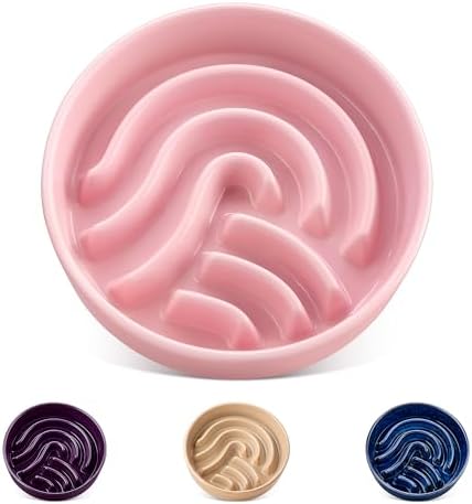 vancasso Slow Feeder Dog Bowl, 0.6 Cup Ceramic Slow Feeding Food Dish for Small Breed, Puzzle Dog Food Bowl for Fast Eater, Pink by vancasso
