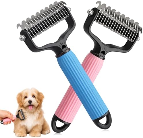 2PCS Pet Grooming Combo - Blue Deshedding Brush with Metal Comb for Detangling and Dematting Long, Matted Fur on Cats and Dogs (2PCS-A) by Unknown