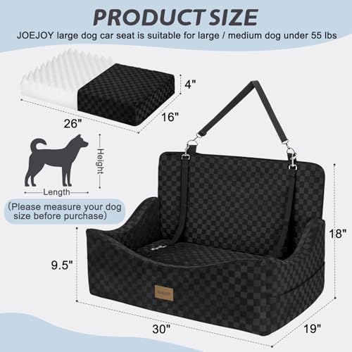 JOEJOY Dog Car Seat for Medium/Large Dogs - Reversible Dual-Sided Travel Dog Car Bed with Memory Foam, Washable Pet Booster Seat for Do gs up to 55 lbs or 2 Small Dogs, 2 Safety Leashes, Black - Image 5