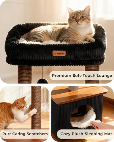 Small Cat Tree for Indoor Kittens, 30" Compact Modern Cat Tower - Image 3