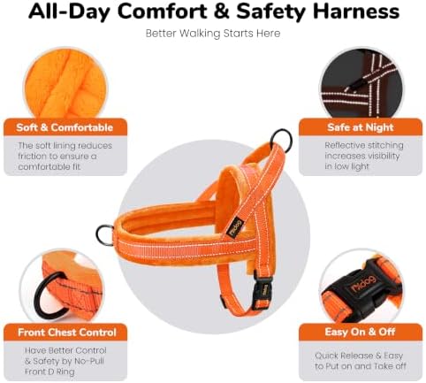 Didog No Pull Dog Harness for Large Dogs, Soft Flannel Padded, Orange, L - Image 5