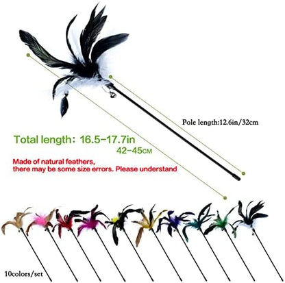 Cat Feather Wand Toys 10-Pack with Bell Indoor Kittens - Image 2