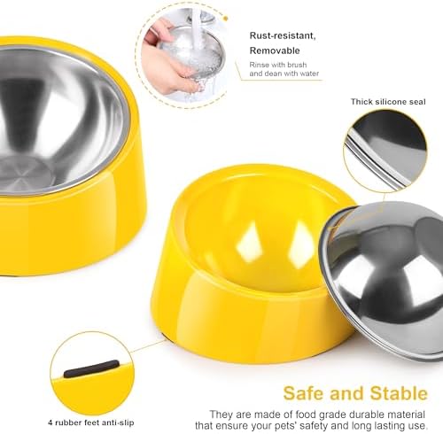 Tilted Dog Bowl Non-Slip & Non-Spill Pet Feeder with Elevated Detachable Melamine Stand, Easy to Get Food Dog Dish, M/180ml Yellow - Image 6