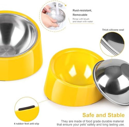 Tilted Dog Bowl Non-Slip & Non-Spill Pet Feeder with Elevated Detachable Melamine Stand, Easy to Get Food Dog Dish, M/180ml Yellow - Image 6