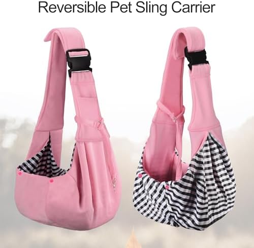 PETLOFT Reversible Dog Cat Sling Carrier, Small Dog Carrier, Adjustable Dog Sling, Hands Free Cross Body Carrier with Collar Hook for Dog/Cat/Bunny up to 11lb (Light Pink) - Image 5