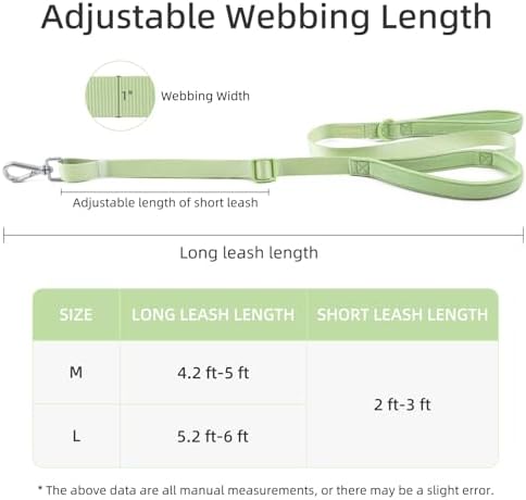 Wisedog Two Handles Dog Leash, Sage Green, L|5.2 ft-6 ft - Image 3