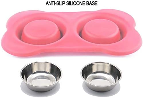AsFrost Dog Food Bowls Stainless Steel Pet Bowls & Dog Water Bowls with No-Spill and Non-Skid, Feeder Bowls with Dog Bowl Mat for Dogs Cats and Pets-Pink, 24 0z in Total - Image 6