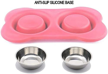 AsFrost Dog Food Bowls Stainless Steel Pet Bowls & Dog Water Bowls with No-Spill and Non-Skid, Feeder Bowls with Dog Bowl Mat for Dogs Cats and Pets-Pink, 24 0z in Total - Image 6