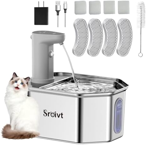 Cat Water Fountain Stainless Steel,Wireless,Battery Operated,2.6L,4Filters by Unknown