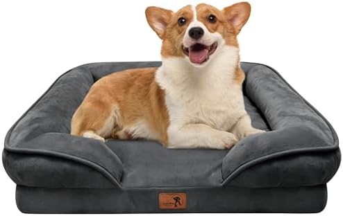Spotted Play Orthopedic Dog Bed with Sides - Sofa Beds for Medium Dogs, Supportive Foam Pet Couch Bed with Washable Removable Cover, Waterproof Lining and Non-Slip Bottom, Dark Grey - M by Spotted+Play
