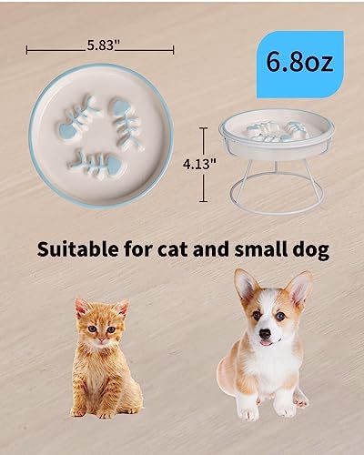 Ceramic Elevated Cat Bowls Set, Anti Vomit, Removable Dishes, Pink & Blue - Image 2