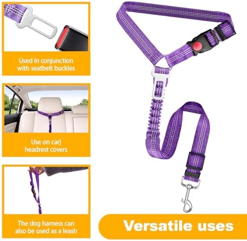 2-Pack Dog Car Seat Belt, 3-in-1 Headrest-Mounted Dog Seatbelt for Car, Adjustable Nylon Pet Safety Leash with Elastic Buffer & Reflective Stitching, Durable Car Harness for Dogs Fits Most Vehicles - Image 3