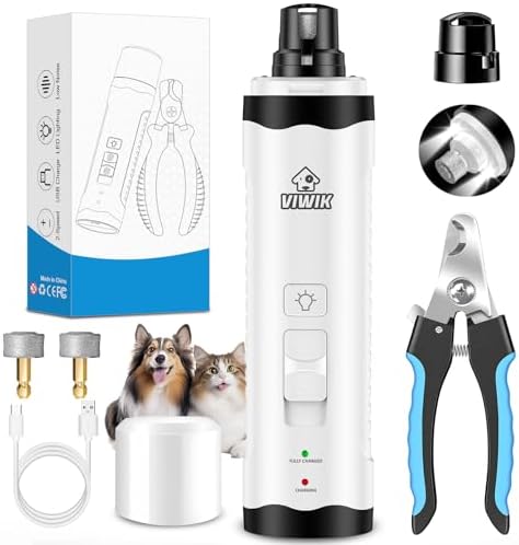 VIWIK Dog Nail Trimmers with Light, Cat Dog Nail Clippers, Dog Nail Grinder Quiet for Large Medium Small Dogs Paw & Cats Claw, Electric 2-Speed Pet Toenail Grooming Supplies, Gifts for Dog Lovers. by VIWIK