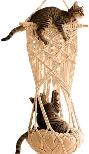 KARCEEY Macrame Cat Hammock Hanging Bed - Boho Wall Swing with Catnip Cushion for Wall Climber & Window Perch - Hardware Kit Included by KARCEEYStudio