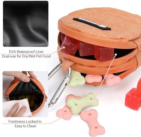 Dog Poop Bag Holder for Leashes- Dog Treat Pouch with Waterproof Zipper,Puppy Training Small Bag with Carabiner & Bungee Toggle,Two Pockets for Dry or Wet Treats-Pet Travel Walking Essentials (Orange) - Image 5