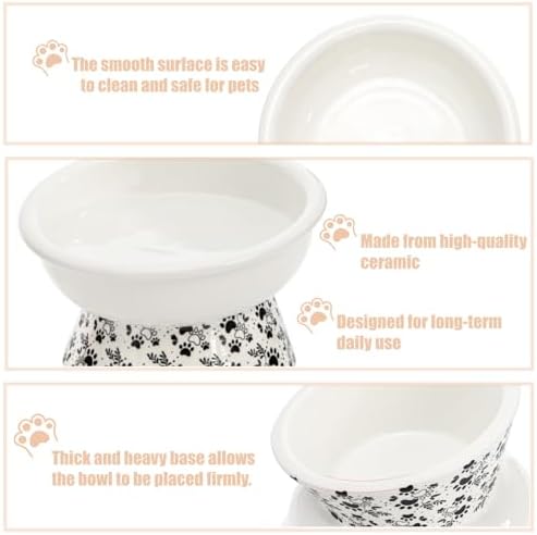 2 Pack Ceramic Elevated Cat Bowls, 6" Extra Wide Tilted Raised Pet Dish, Whisker Friendly Food and Water Bowl for Small Dogs, Anti Vomiting & Protect Pet's Spine, Microwave Dishwasher Safe - Image 3