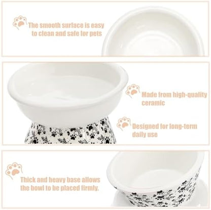 2 Pack Ceramic Elevated Cat Bowls, 6" Extra Wide Tilted Raised Pet Dish, Whisker Friendly Food and Water Bowl for Small Dogs, Anti Vomiting & Protect Pet's Spine, Microwave Dishwasher Safe - Image 3