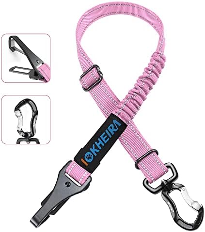 IOKHEIRA Dog Seatbelt - Adjustable Reflective Bungee Harness with Aluminum Swivel Carabiner by IOKHEIRA
