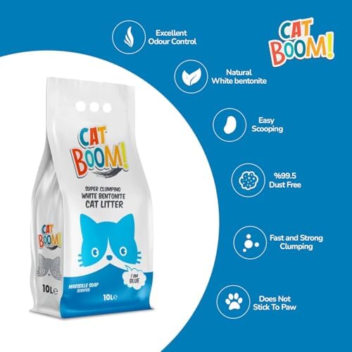 CatBoom Premium White Bentonite Clumping Clay Cat Litter Marseille Soap | Super Absorbent Fine Granule Kitty Supplies | 99.5% Dust Free Multi-Cat Formula | Low Tracking Paw-Friendly 18.5 lb - Image 6