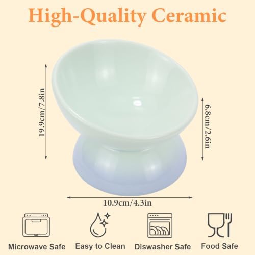 Elevated Cat Food Bowl 5 Oz Ceramic Raised Tilted Water Dishes, 15° Tilt Anti Vomiting, Protect Pets' Spines Bowls for Small Dog, Fat Faced Cat, Kitten - Image 2
