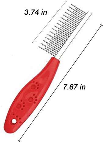 Dog or Cat Comb Grooming with Short and Long Teeth Dematting Knots Tangles Remover Combs Detangler Tool Suitable for Dogs Cats Poodle HorseStainless Steel Pin (Red) - Image 2