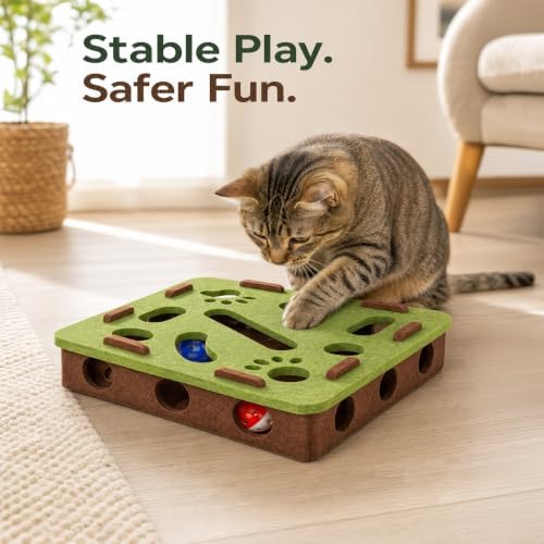 Interactive Cat Puzzle Toy, Mental Stimulation Box with 3 Balls, Indoor Cat Brain Training Game, Green for Kitten Enrichment - Image 4