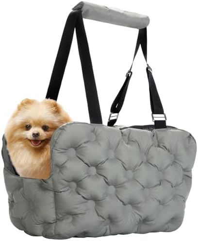 Dog Purse Carrier for Small Dog Cats, Soft Quilted Puppy Carrier Soft-Sided Carriers Bag, Luxury Stylish Small Dog Cat Travel Tote for Pets Up to 11 lbs (Grey, 15.7" L x 7.9" W x 7.1" H) by Minsong
