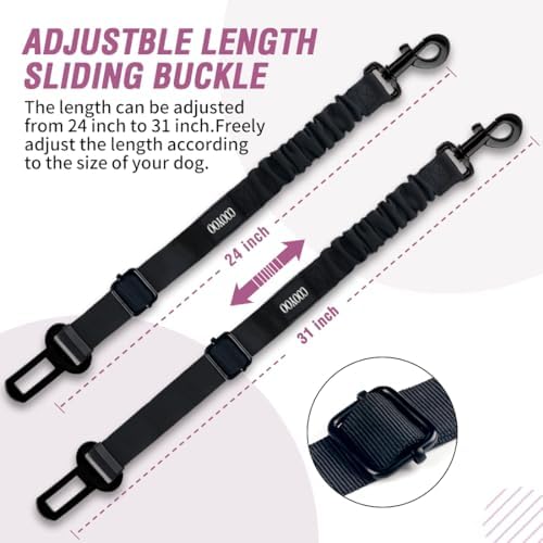 COOYOO Dog Seat Belt,Retractable Dog Car Harness Seat Belt for Car Adjustable Nylon Pet Safety Seat Belts Heavy Duty & Elastic Bungee Buffer - Image 4