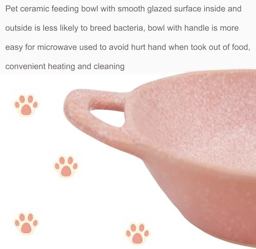 Ceramic Cat Bowl Cats Dishes for Food and Water, 8.3 Inch Dog Bowls, 7 oz Ceramic Cat Food Bowl, Whisker Fatigue Pet Plate, Pet Water Bowls with Handle Perfect for Indoor Cats (Pink) - Image 3