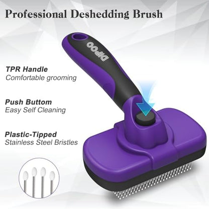 Dipoo Self Cleaning Cat & Dog Grooming Brush - Skin Friendly Deshedding Hair Brush for Haired Dogs & Puppies, Purple - Image 2