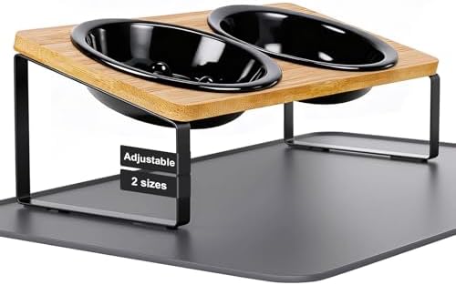 LEAWALK Upgraded Adjustable Height Cat Food Bowls Stand Ceramic Dog Bowls and Slow Feeder Cat Bowl, 15°Tilted Stand Anti Vomiting Raised for Small and Medium Sized Cats Dogs (Black) by LEAWALK