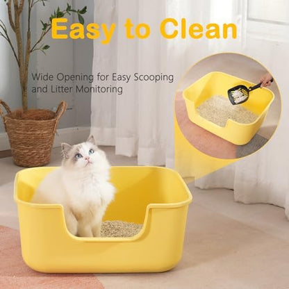 Large Cat Litter Box with High Sides,Cat Boxes for Indoor Cats,Cat Litter Pan for Kitty,Litter Box with Low Entry,Easy to Clean,Anti-Splashing (White-Long Side Entry) - Image 5