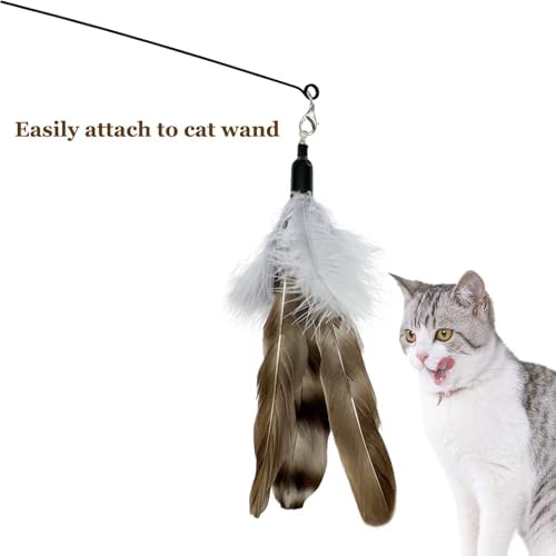 Cat Feather Toys Refills Da Bird Feathers Refills, 8 Pieces Cat Wand Replacement Feathers for Cat Toy, Brown 8PCS - Image 5