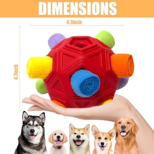 Dog Snuffle Ball-Interactive Puzzle Dog Toys Encourage Natural Foraging Skills Slow Feeder for Training and Stress Relief, Cloth Strip Hiding Food Chew Toys for Any Size Dogs, Machine Washable (Red) - Image 3