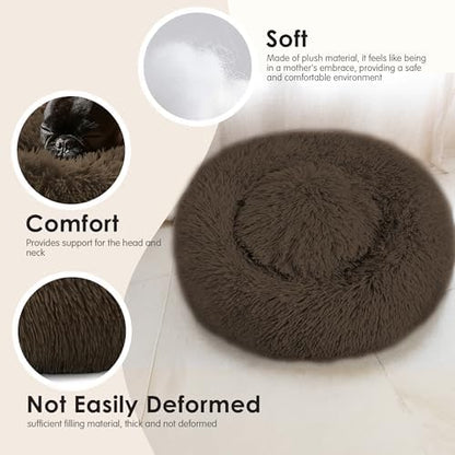 28in Large Dog Bed, Calming Donut Bed for Puppy and Kitten (Coffee) - Image 4