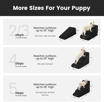 Gardner Pet Dog Stairs for Small Dogs 19.7" H, 4-Step Black Curved Pet Stairs, Dog Steps for High Bed (18-24 in), Couch with Durable Non-Slip Waterproof Fabric Cover and CertiPUR-US Certified Foam - Image 2