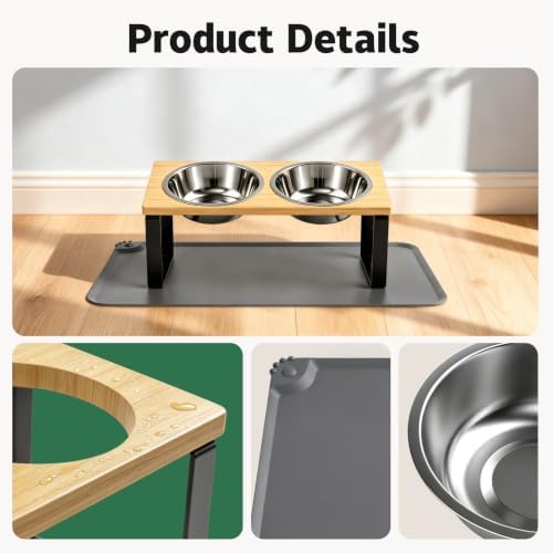 Elevated Tilted Cat Food Bowls with Mat, 304 Stainless Steel 2 Water Bowls - Image 6