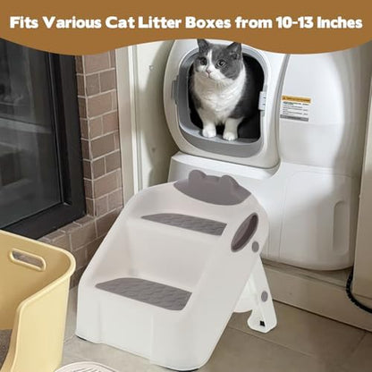 Cat Ramp for Litter Box,White Plastic Cat Ramp Fit for Automatic Litter Box,Double Layer Steps with Non-Slip Rubber Feet, Step for Small & Elderly Cats - Image 3