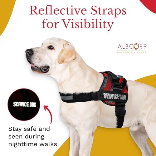 ALBCORP Service Dog Vest Harness – Reflective Service Animal Vest, No-Pull Harness with Handle & Mesh Padding – Sizes XXS-XL for Puppies – 2 Removable Service Patches Included (Extra Large, Red Camo) - Image 5
