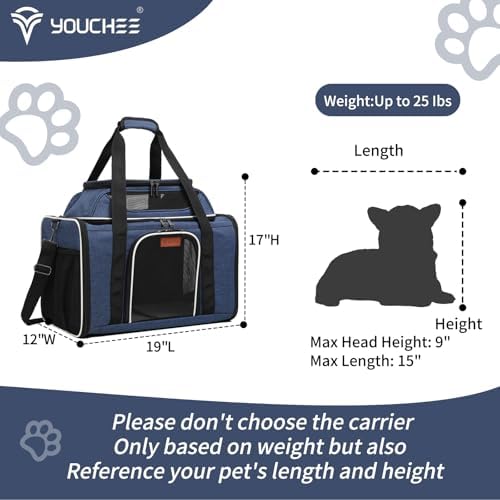 19" L x 12" W x 17" H Inches Cat, Dog Carrier for Pets Up to 25 Ibs, Washable，Soft Sided，Collapsible Travel Puppy Carrier. (Blue) - Image 4