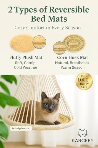 KARCEEY Cat Hammock Macrame Hanging Bed for Large Cats - 50lbs Heavy Duty Cat Swing Wall Mounted Boho Window Perch - Hardware Kit Included - Image 3