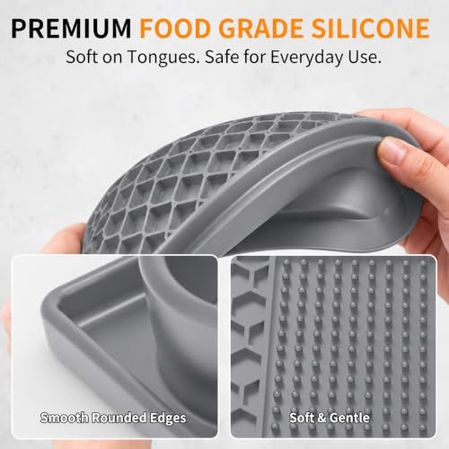 Lick Mat with Suction Cups, Dog Bath Grooming Slow Feeder, Silicone Treat Mat（Gray） - Image 7