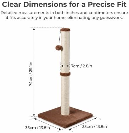 Dimaka 29" Tall Cat Scratching Post, Claw Scratcher with Sisal Rope and Covered with Soft Smooth Plush, Vertical Scratch [Full Strectch] for Standard Size Cats (Dark Brown, 29 inches for All Cats) - Image 2