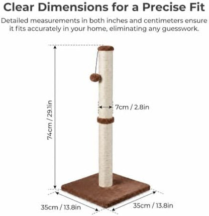 Dimaka 29" Tall Cat Scratching Post, Claw Scratcher with Sisal Rope and Covered with Soft Smooth Plush, Vertical Scratch [Full Strectch] for Standard Size Cats (Dark Brown, 29 inches for All Cats) - Image 2