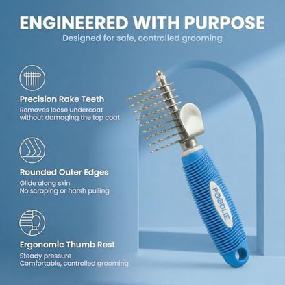 Poodle Dematting Fur Rake Comb Brush for Dogs and Cats - Long 2.5" Steel Safety Blades Metal Comb for Detangling Matted or Knotted Undercoat Hair - Image 4