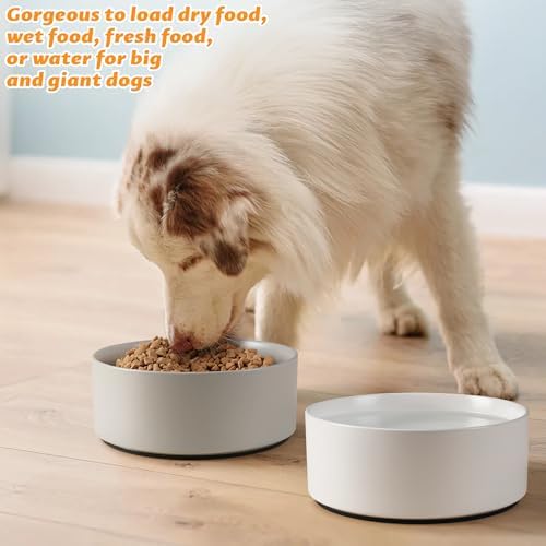 Large Dog Bowls, Non Slip Heavy Ceramic Dog Food and Water Bowl with Silicone Base, 8" Pet Feeding Bowl for Small, Medium, and Big Dogs (Grey, 8 Inches) - Image 6