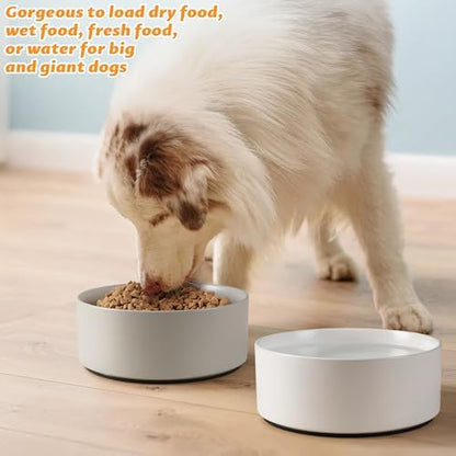 Large Dog Bowls, Non Slip Heavy Ceramic Dog Food and Water Bowl with Silicone Base, 8" Pet Feeding Bowl for Small, Medium, and Big Dogs (Grey, 8 Inches) - Image 6