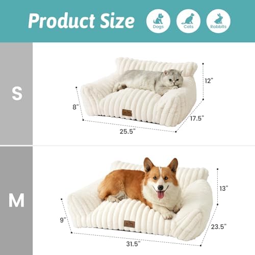 COZY KISS Cute Cat Couch, Fluffy Sofa Bed for Cats and Small Dogs, Premium Faux Rabbit Fur Cats beds for Indoor Cat, Ultra-Soft Supportive Pet Couch Furniture (Cream, M: 31.5''x23.5'') - Image 5