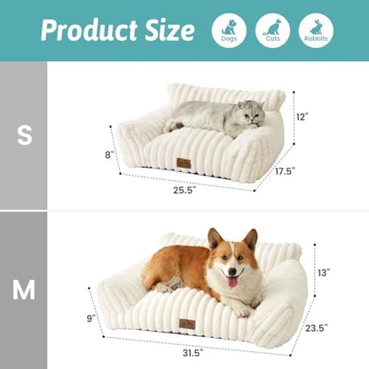 COZY KISS Cute Cat Couch, Fluffy Sofa Bed for Cats and Small Dogs, Premium Faux Rabbit Fur Cats beds for Indoor Cat, Ultra-Soft Supportive Pet Couch Furniture (Cream, M: 31.5''x23.5'') - Image 5